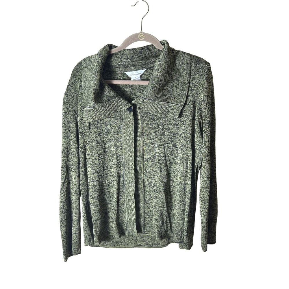 Misook Womens Cardigan Sweater Tank Top Set Green Gold Knit Layering‎ Size L